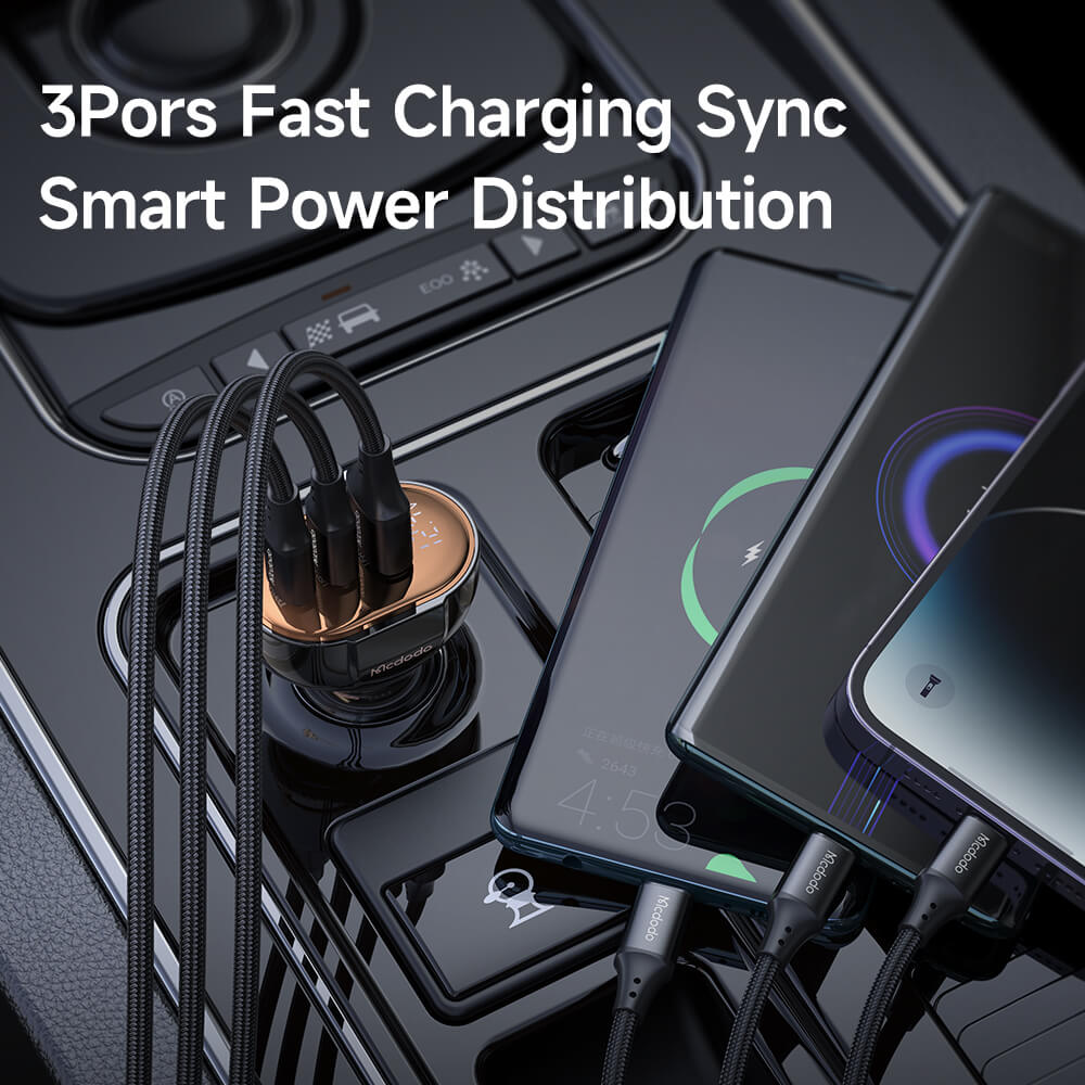 Mcdodo Prism Series 100W Dual USB-C +USB-A Digital Display PD Car Charger