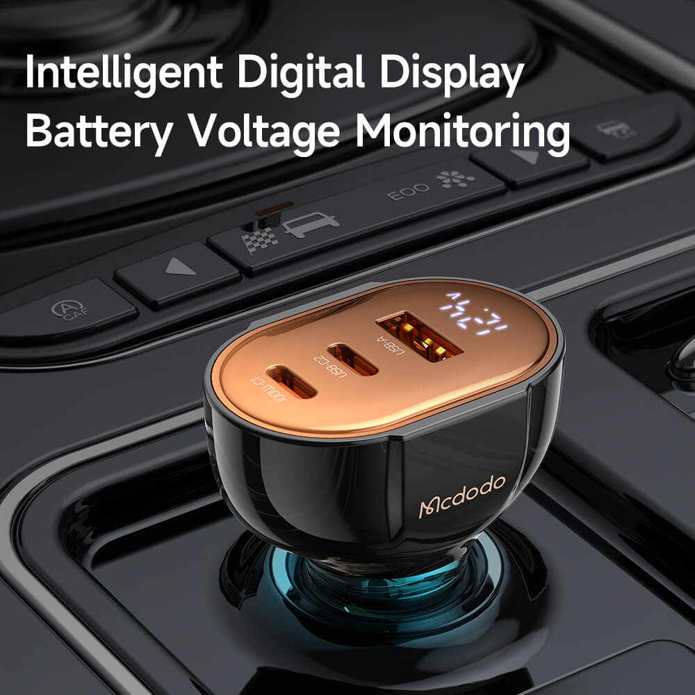 Mcdodo Prism Series 100W Dual USB-C +USB-A Digital Display PD Car Charger