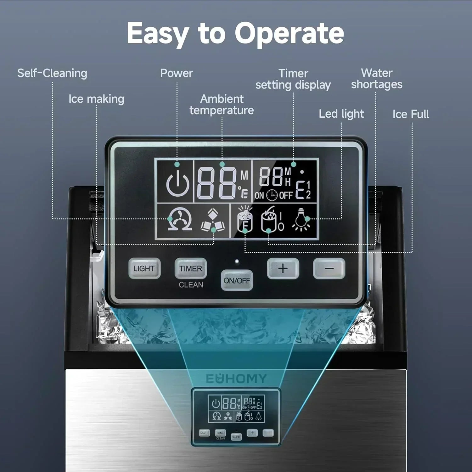 EUHOMY Commercial Ice Maker Machine 100lbs/24H Stainless Steel Under Counter ice Machine
