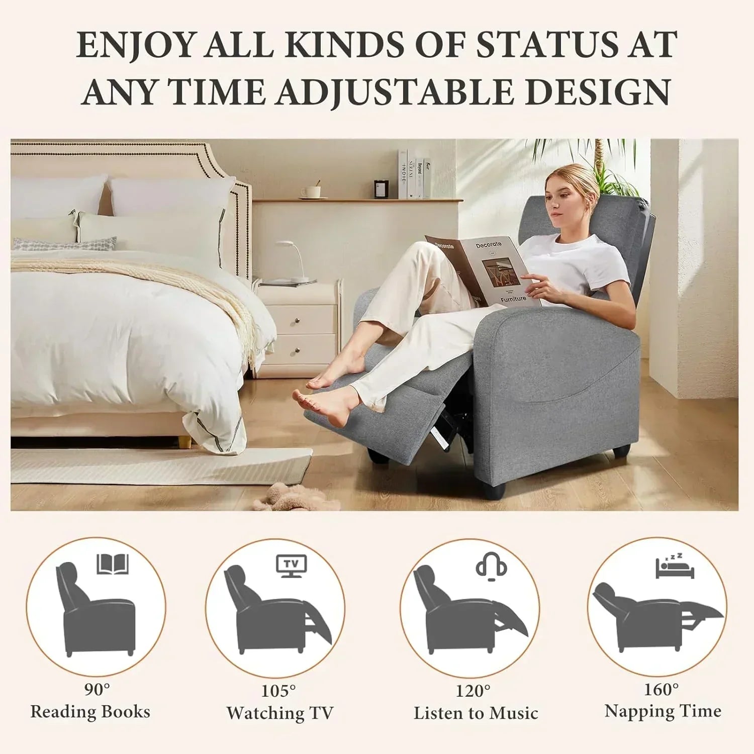 Sweetcrispy Massage Recliner Chair for Adults Adjustable Home Theater Seating