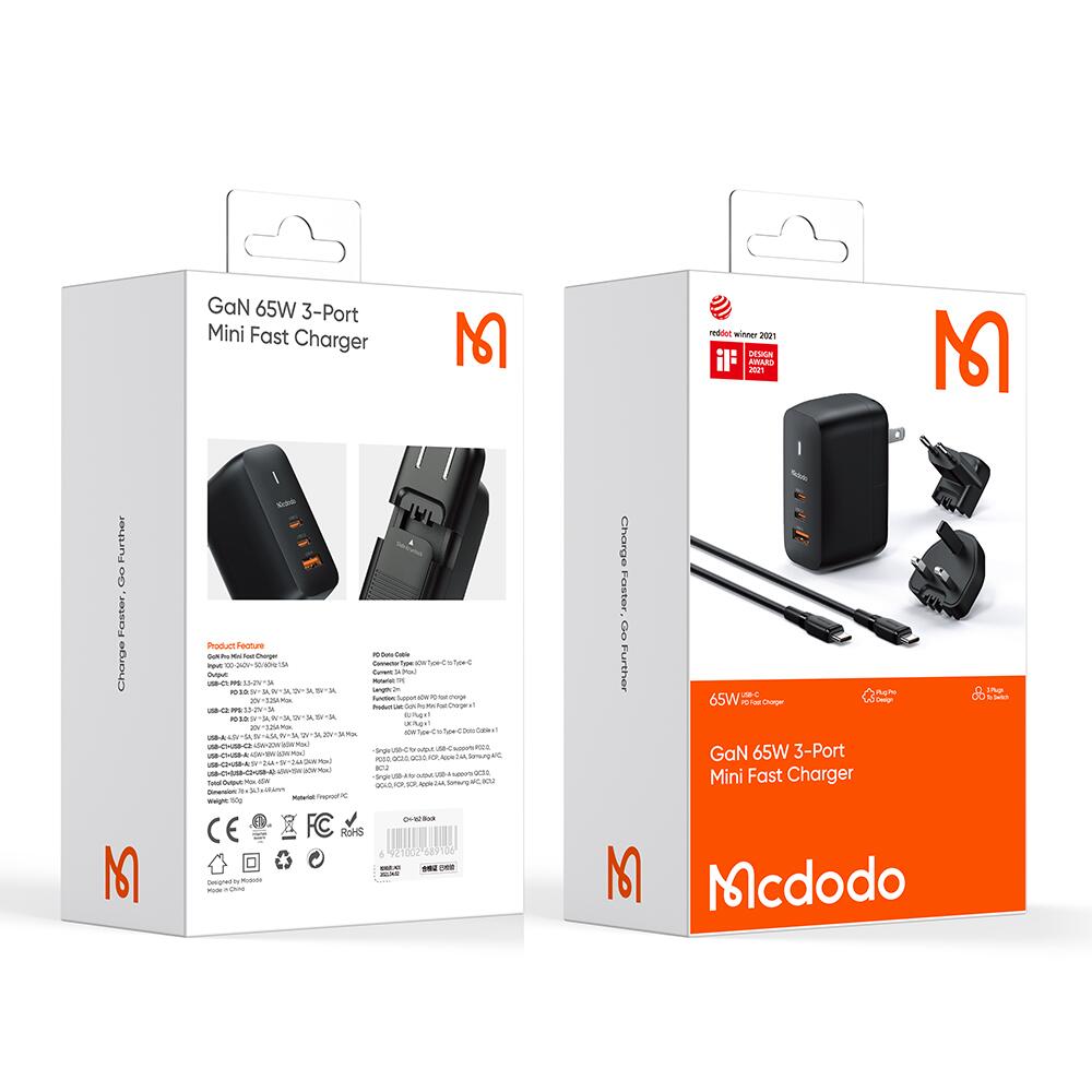 Mcdodo Mecha Series 65W GaN Universal Charger Set EU/UK/US Plug (Reddot Winner 2021)