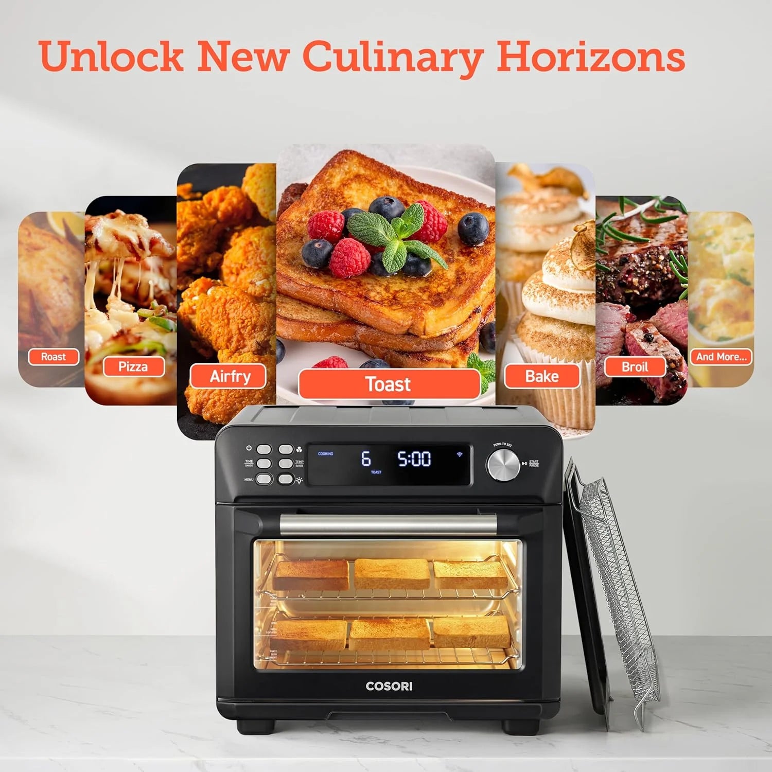 COSORI Smart 12-in-1 Air Fryer Toaster Oven Combo, Airfryer Convection Oven Countertop, Bake, Roast, Reheat, Broiler, Dehydrate, 75 Recipes & 3 Accessories, 26QT, Silver-Stainless Steel