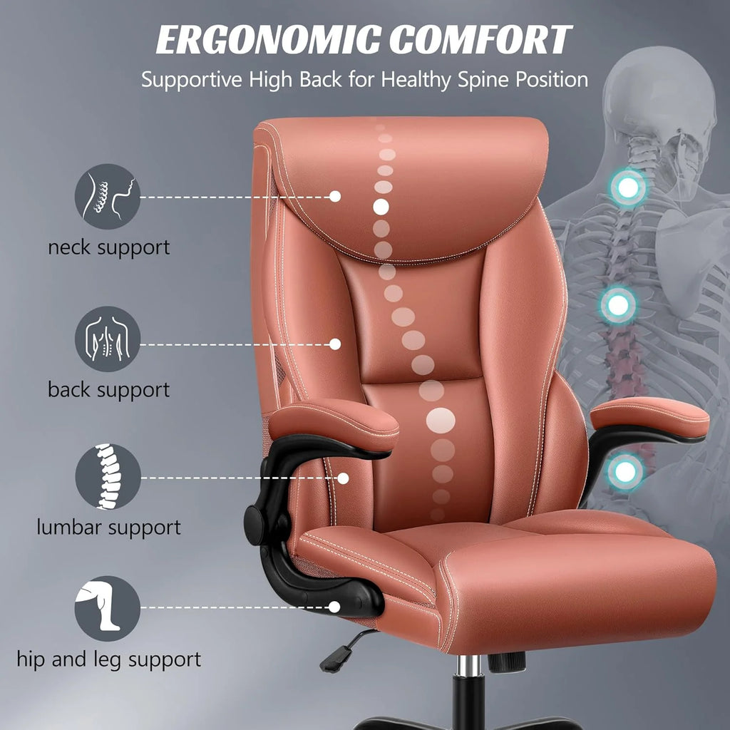 Office Chair Large High-Foot Computer Desk Chair, Breathable Leather Chair Lumbar Support Rotating Computer Chair