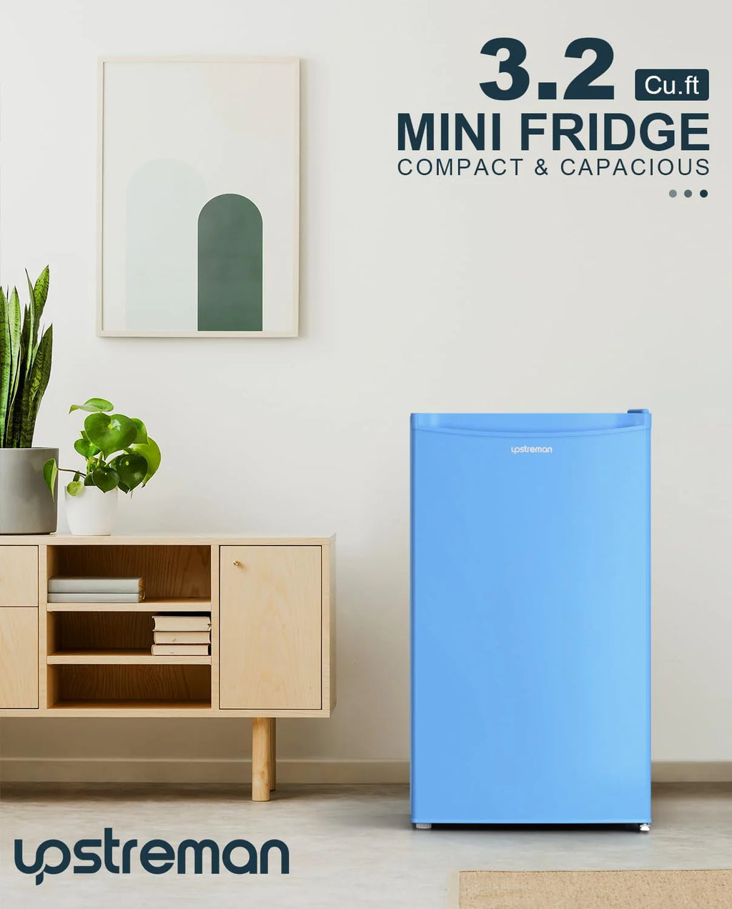 Upstreman 3.2 Cu.Ft Mini Fridge with Freezer, Single Door Mini Fridge, Dorm Fridge, Adjustable Thermostat, Mini Refrigerator