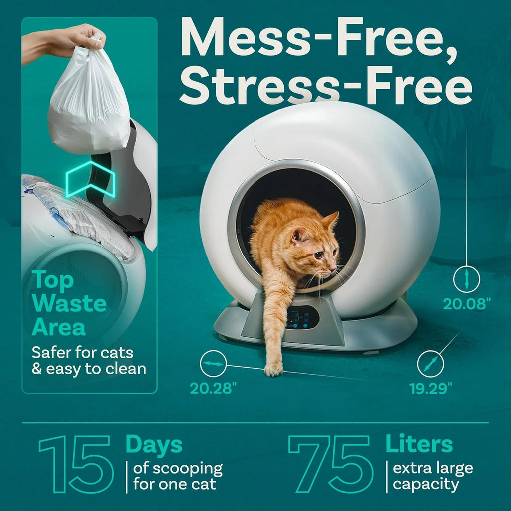 Self Cleaning Litter Box with Auto Safety Sensors for Multiple Cats - Automatic Cat Litter Box Self-Cleaning - Covered Odor Removal with APP Control - Compatible On All WiFi