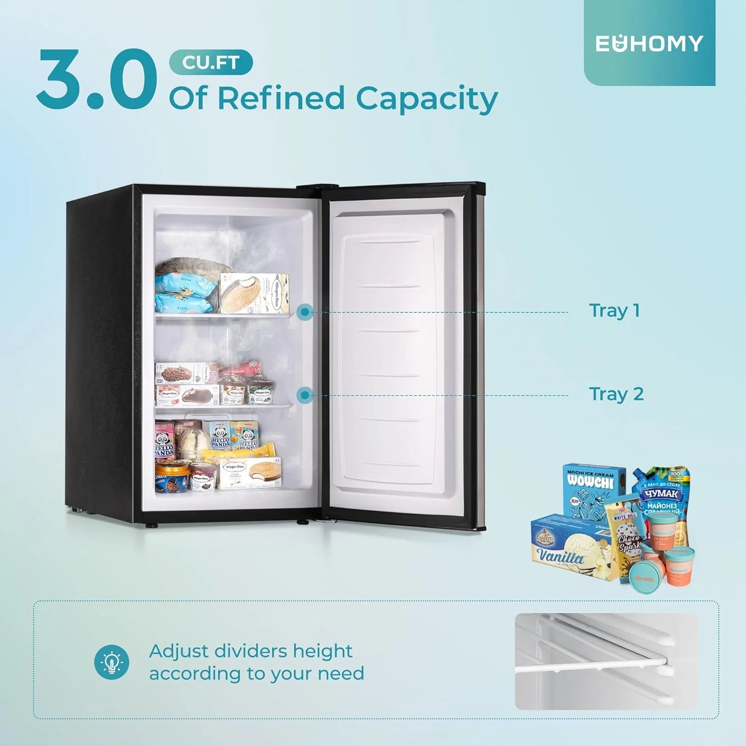 Upright freezer, 3.0Cubic Feet, Single Door Compact Mini Freezer with Reversible Door Small freezer for Home/Dorms/Apartment/Office
