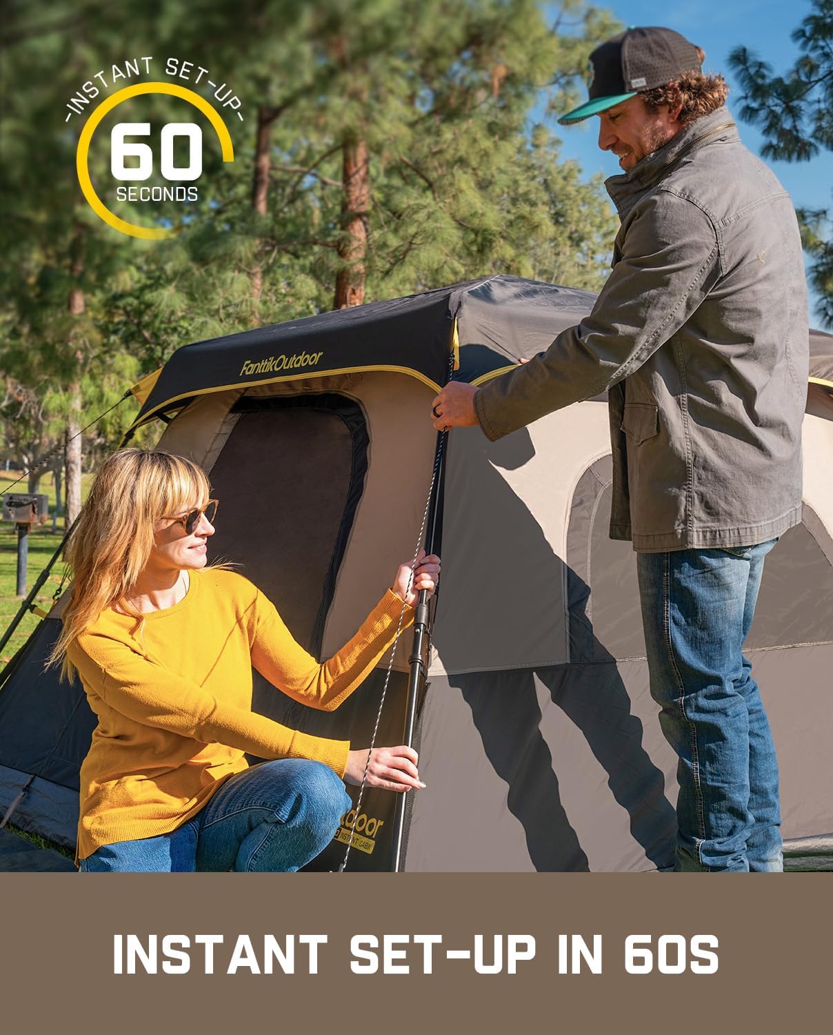 Portable camping tent for 4/6/8/10 people with instant cabin and rainproof and windproof