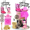 Pink Cowgirl Cake Toppers - Hat, Boot & Horse Set for Western Parties