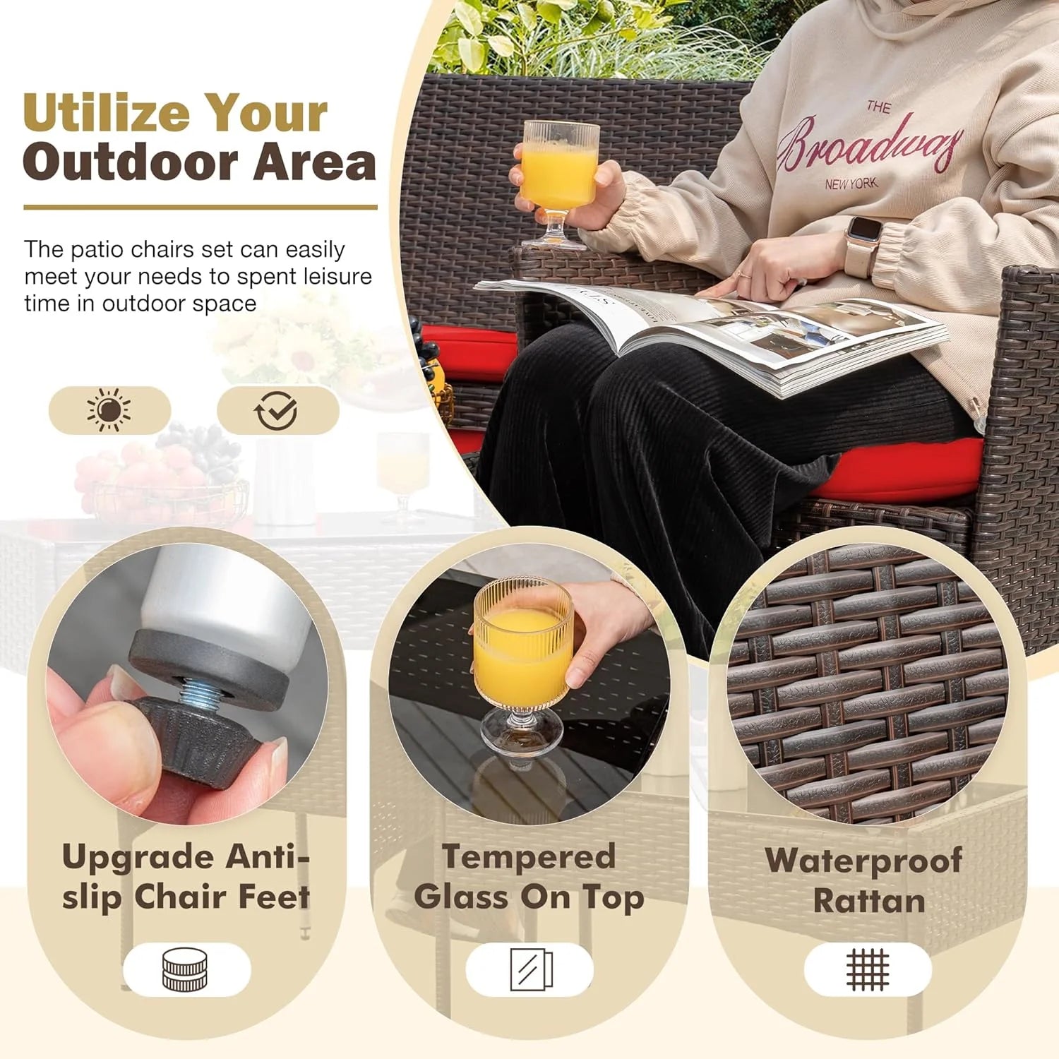 Homall 4 Pieces Outdoor Patio Furniture Sets Rattan Chair Wicker Set, Outdoor Indoor Use Backyard Porch Garden Poolside Balcony Furniture Sets (Grey)