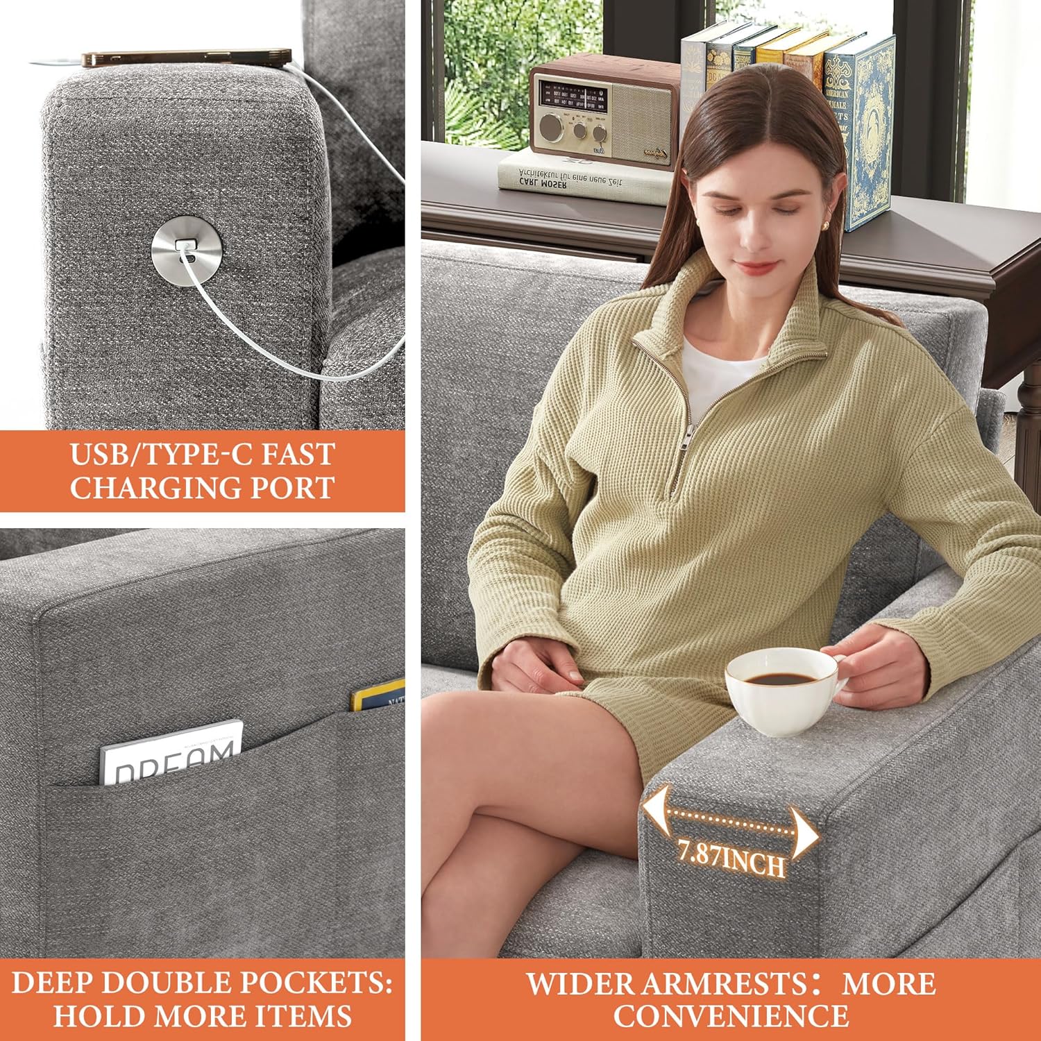 ihanherry 146-inch U-shaped modern sofa modular area cloud sofa