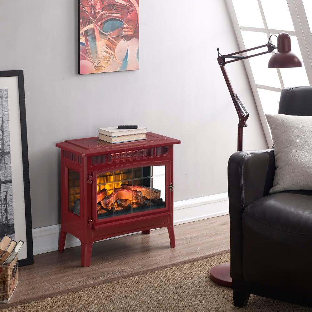 Freestanding Electric Fireplace Stove Heater with 3D Flame Effect for 1,000 Sq. Ft