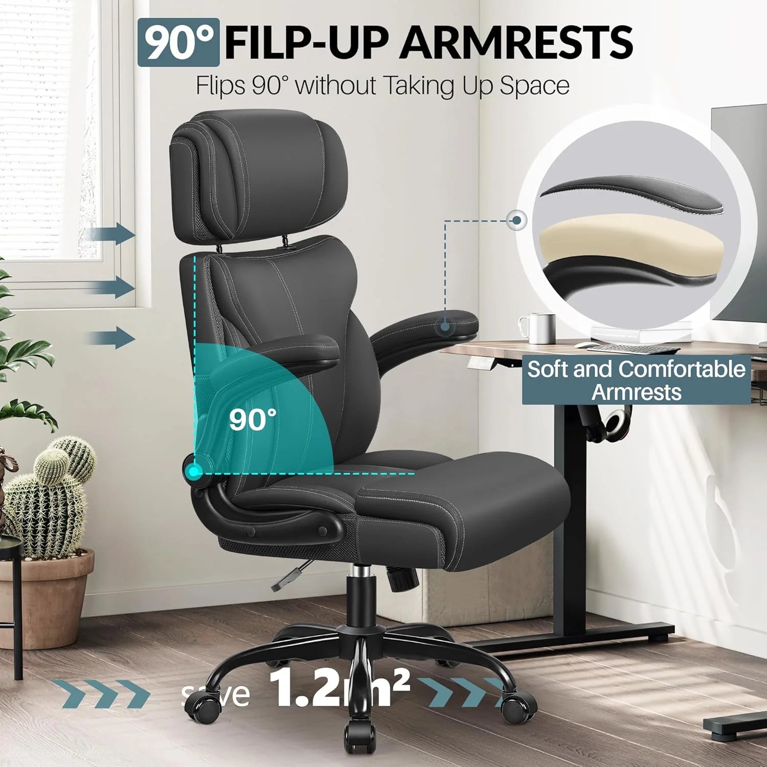 Office Chair Large High-Foot Computer Desk Chair, Breathable Leather Chair Lumbar Support Rotating Computer Chair