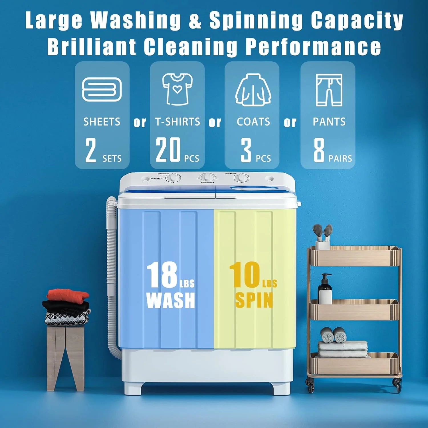 Auertech Portable Washing Machine 28lb Twin Tub Washing Machine Mini Compact Washing Machine with Drain Pump