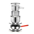 5 Piece Stainless Steel Camping Cookware Set with Colander and Travel Bag for 4 to 6 People