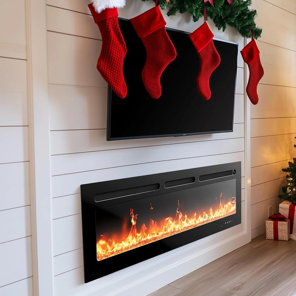 Silonn 50��Smart Electric Fireplace Heater with App & Remote Control, 5300 BTU Heat Output, Ultra-Slim Wall-Mounted or Recessed Electric Fireplace Inserts with Timer, 20 Flame Colors,WiFi Enabled