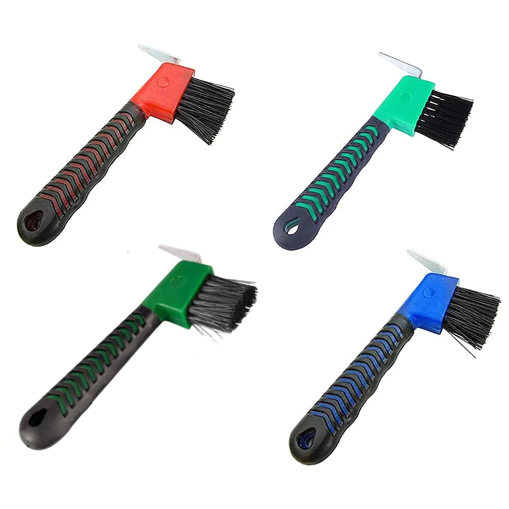 POFUIERKN 4Pcs Horse Hoof Pick BrushesHorse Hoof Pick Brush with Soft Touch Rubber Handle
